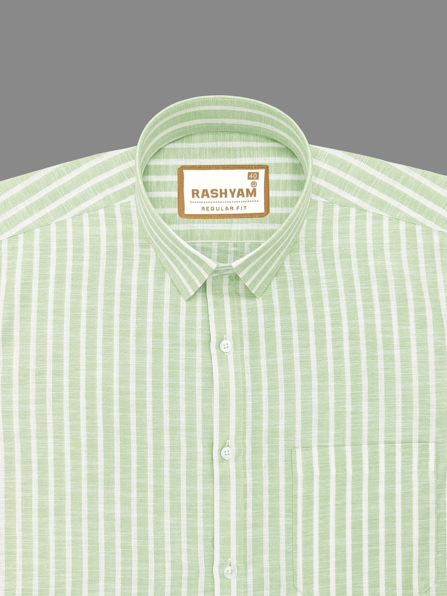 Luxurious Linen Cotton Olivine Green With White Line Shirt For Men