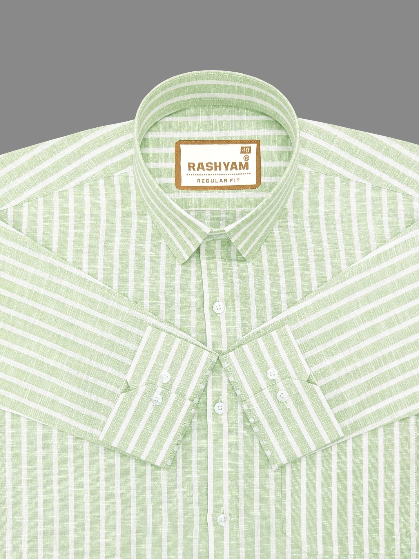 Luxurious Linen Cotton Olivine Green With White Line Shirt For Men