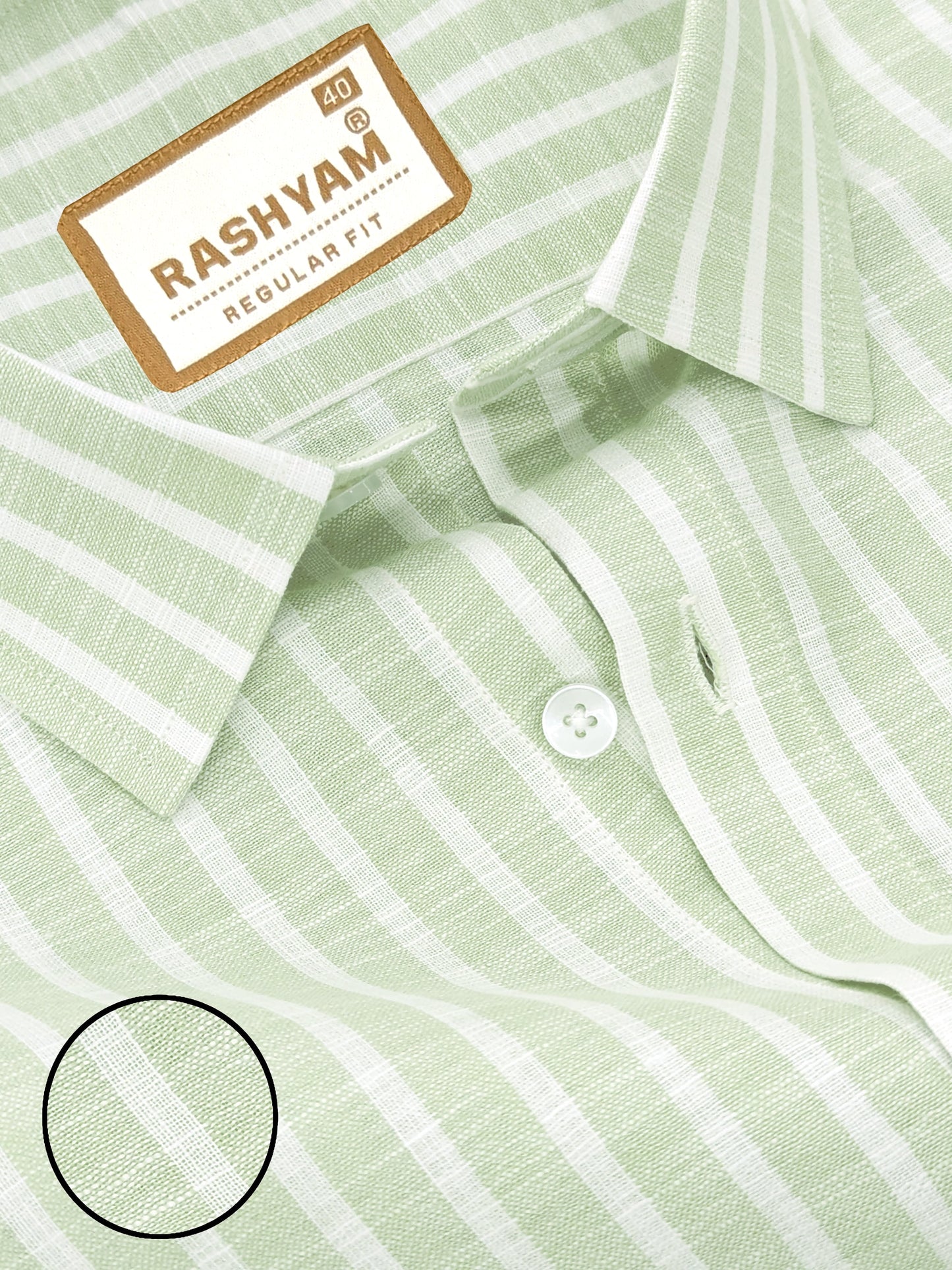 Luxurious Linen Cotton Olivine Green With White Line Shirt For Men