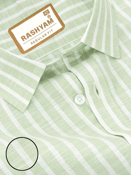 Luxurious Linen Cotton Olivine Green With White Line Shirt For Men