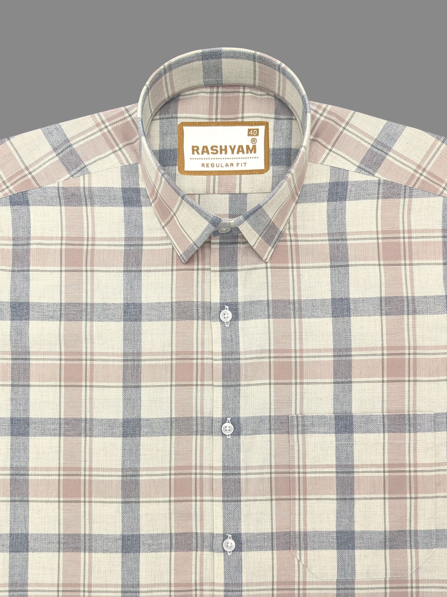 Luxurious Linen Cotton Light Rose With Grey Multi Checks Shirt For Men