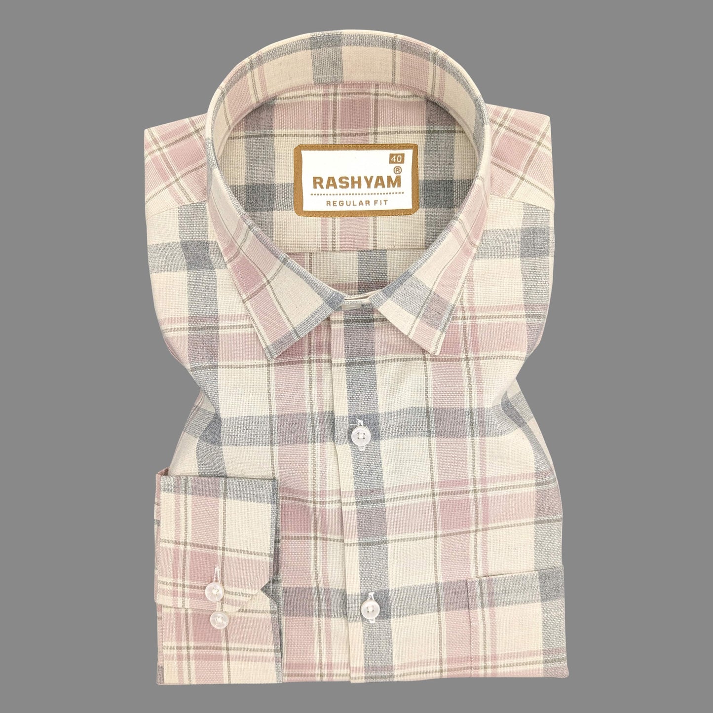 Luxurious Linen Cotton Light Rose With Grey Multi Checks Shirt For Men