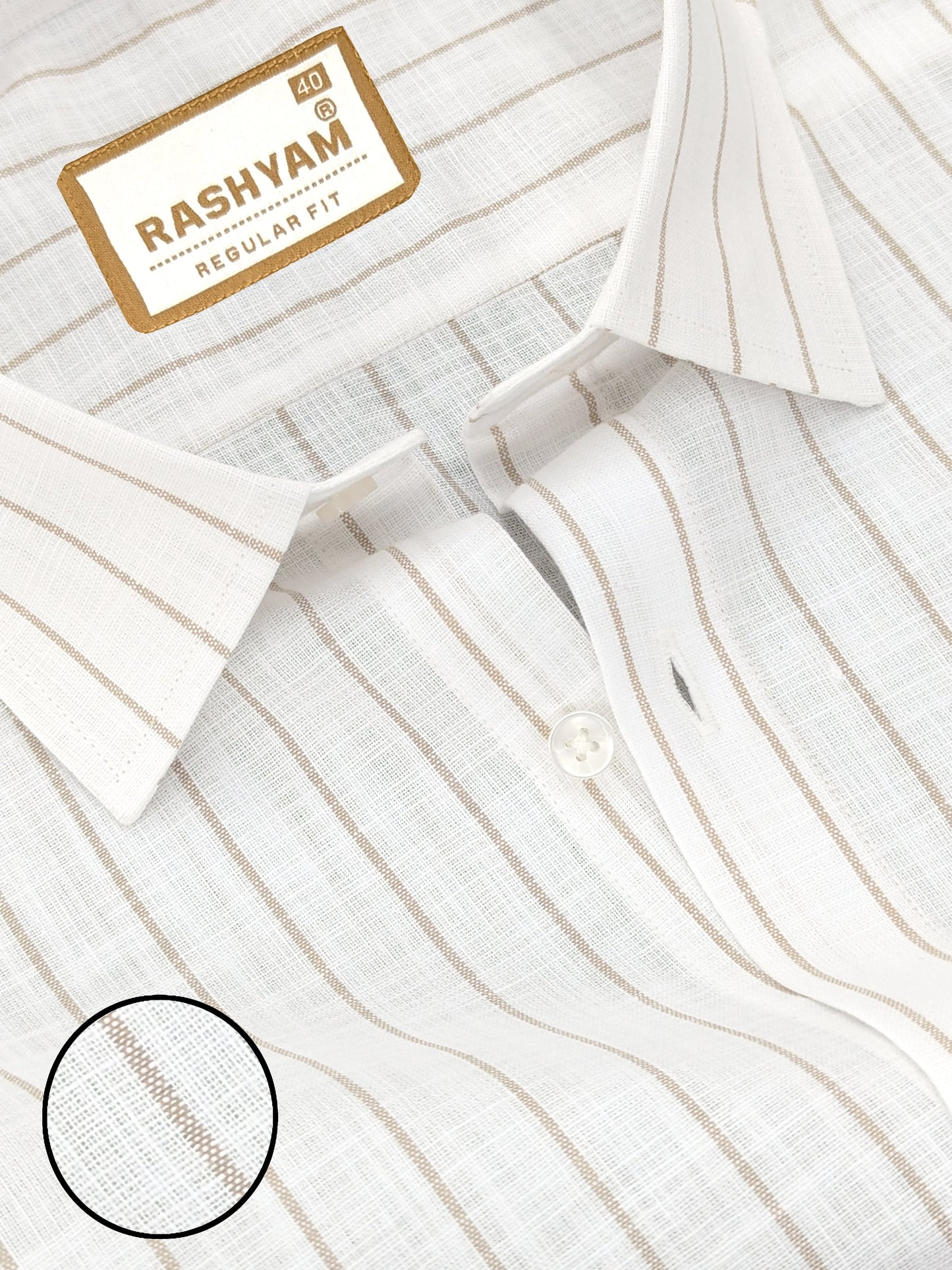 Arezzo Italian Premium Linen Wheatish Brown Line On White Formal Shirt For Men