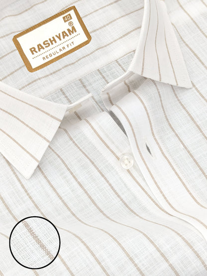 Arezzo Italian Premium Linen Wheatish Brown Line On White Formal Shirt For Men