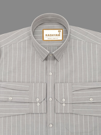 Zodiac White Stripe On Grey Luxury Oxford Cotton Formal Shirt For Men