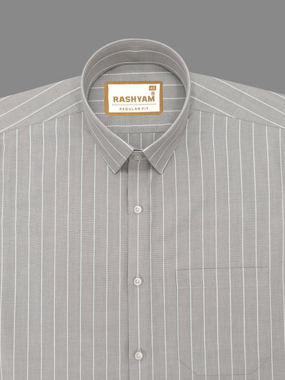 Zodiac White Stripe On Grey Luxury Oxford Cotton Formal Shirt For Men