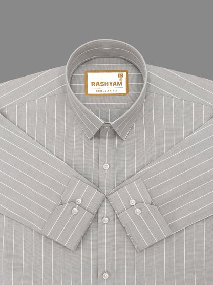 Zodiac White Stripe On Grey Luxury Oxford Cotton Formal Shirt For Men