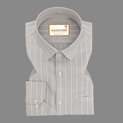 Zodiac White Stripe On Grey Luxury Oxford Cotton Formal Shirt For Men