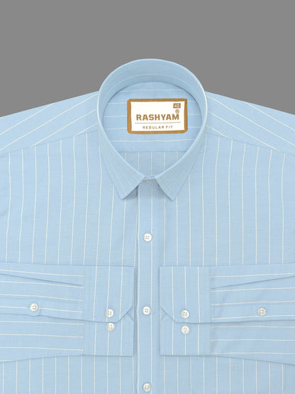 Zodiac White Stripe On Skyblue Luxury Oxford Cotton Formal Shirt For Men