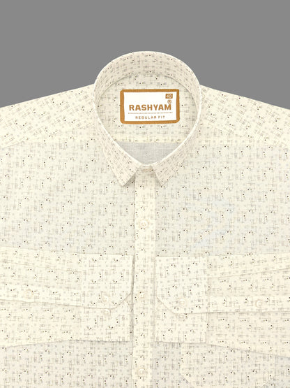 Arezzo Italian Premium Linen Classic Lattice Print on Cream Formal Shirt For Men