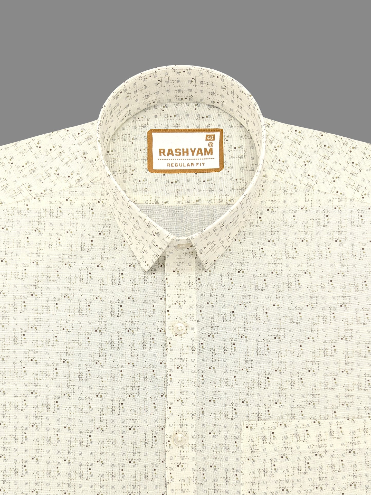 Arezzo Italian Premium Linen Classic Lattice Print on Cream Formal Shirt For Men