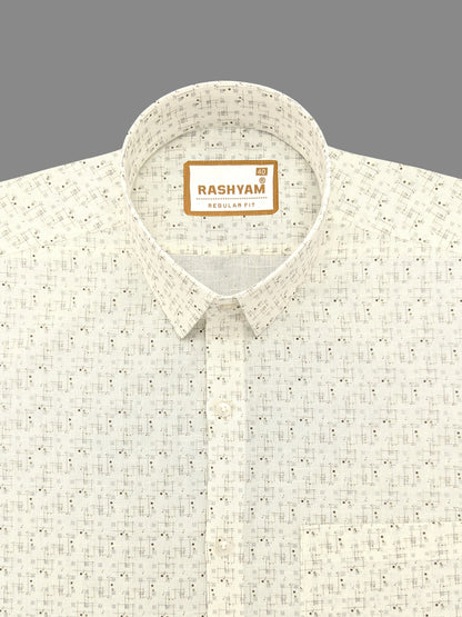 Arezzo Italian Premium Linen Classic Lattice Print on Cream Formal Shirt For Men