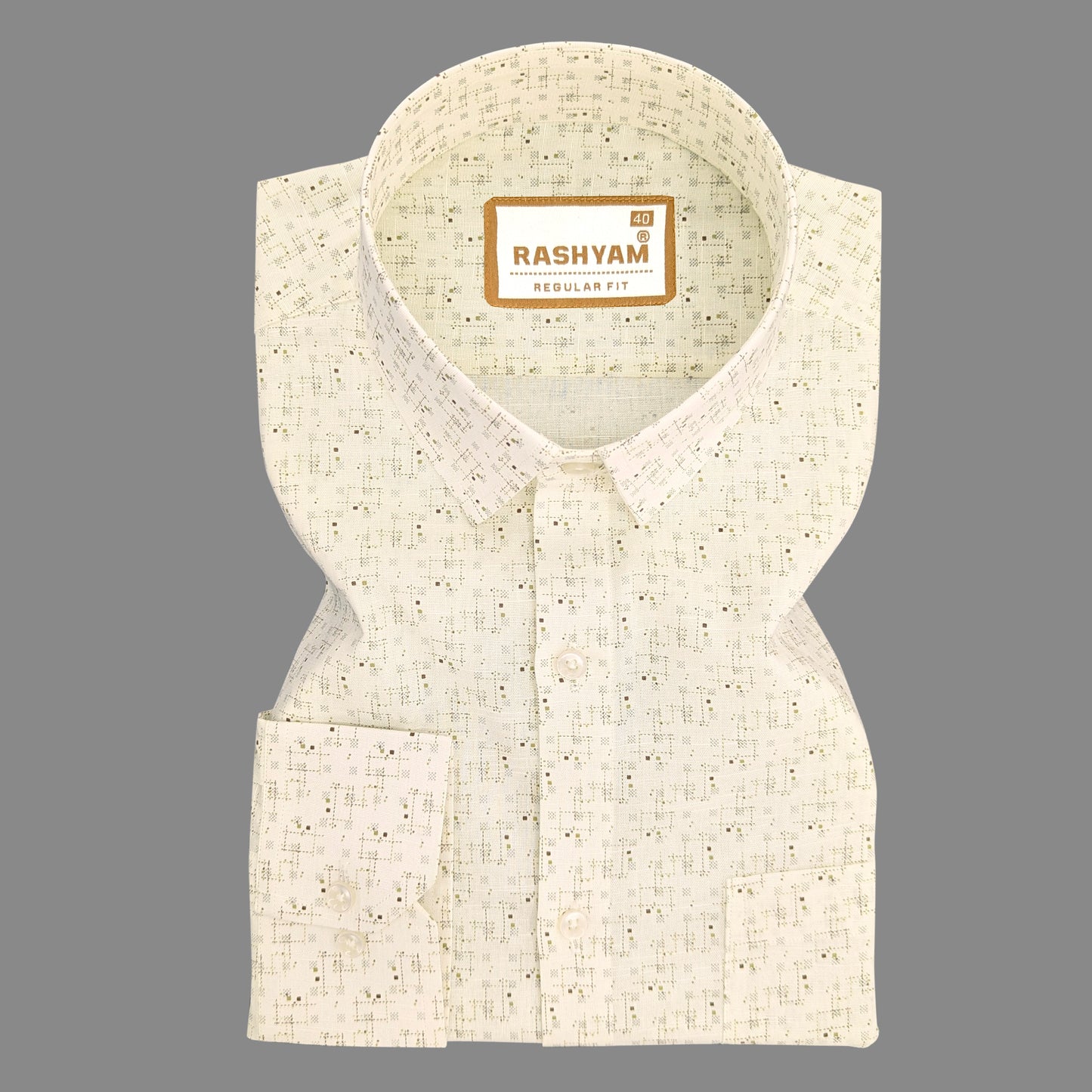 Arezzo Italian Premium Linen Classic Lattice Print on Cream Formal Shirt For Men