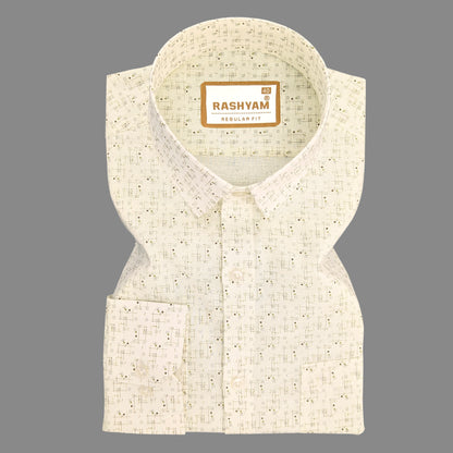 Arezzo Italian Premium Linen Classic Lattice Print on Cream Formal Shirt For Men