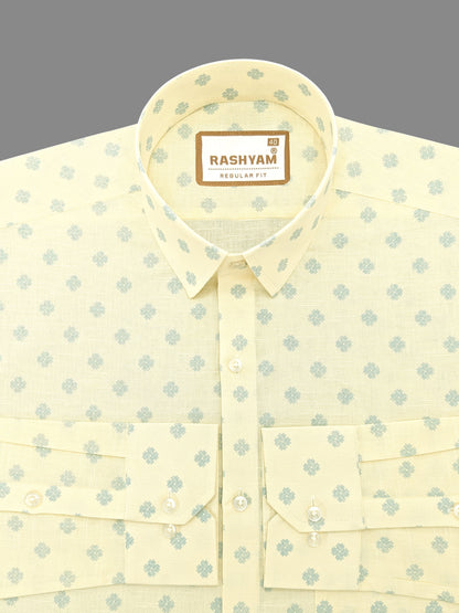 Arezzo Italian Premium Blue Cross Motif Print On Lemon Yellow Formal Shirt For Men