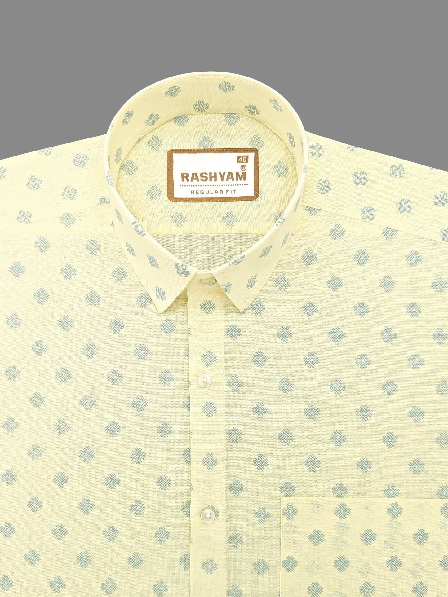 Arezzo Italian Premium Blue Cross Motif Print On Lemon Yellow Formal Shirt For Men