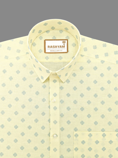 Arezzo Italian Premium Blue Cross Motif Print On Lemon Yellow Formal Shirt For Men