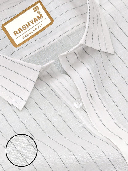 Arezzo Italian Premium Linen Grey Dotted Line On White Formal Shirt For Men