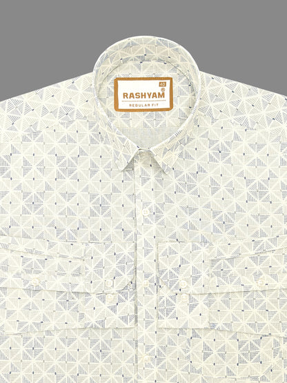 Arezzo Italian Premium Linen Prism Texture Print on Cream Shirt For Men