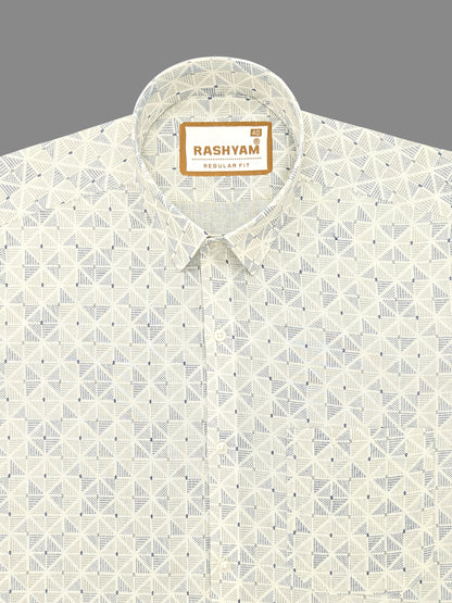 Arezzo Italian Premium Linen Prism Texture Print on Cream Shirt For Men