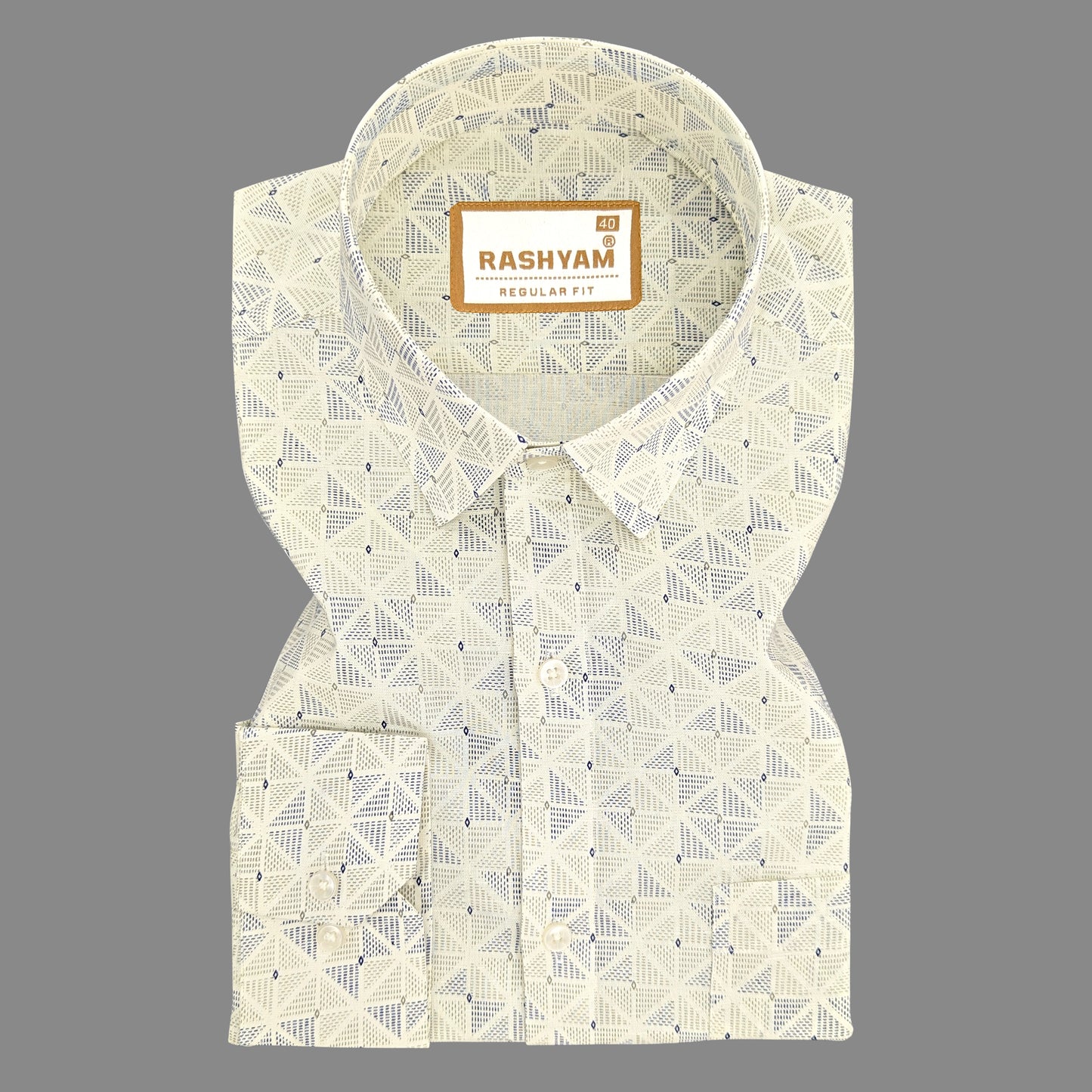 Arezzo Italian Premium Linen Prism Texture Print on Cream Shirt For Men