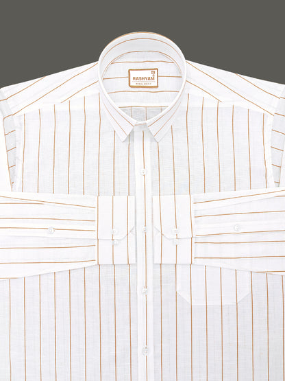 Arezzo Italian Premium Linen Amber Brown Line Formal Shirt For Men