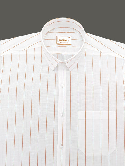 Arezzo Italian Premium Linen Amber Brown Line Formal Shirt For Men