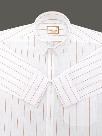 Arezzo Italian Premium Linen Amber Brown Line Formal Shirt For Men