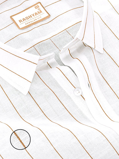 Arezzo Italian Premium Linen Amber Brown Line Formal Shirt For Men