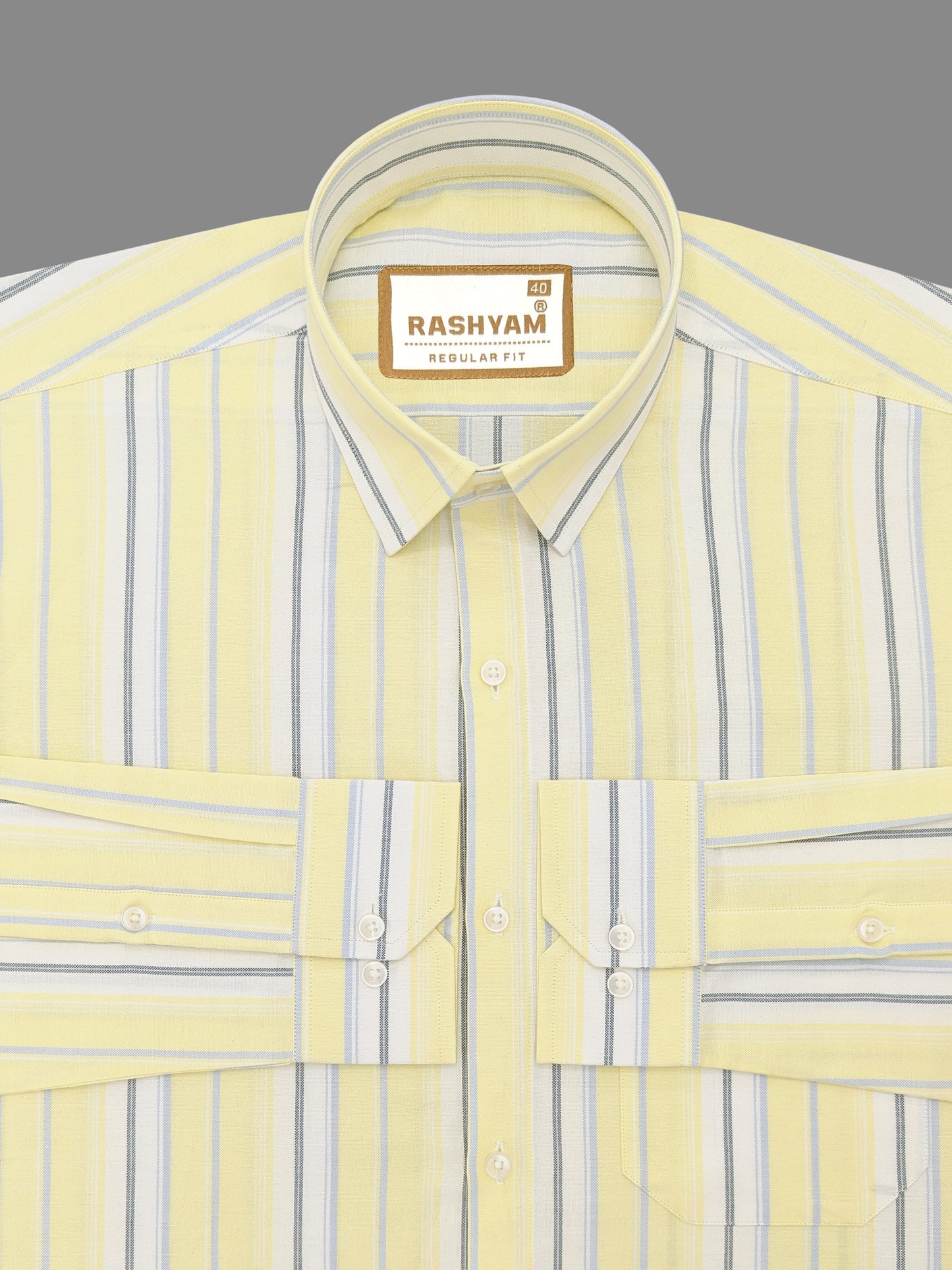 Zodiac Luxury Sky Blue And Black Line On Lemon Yellow Oxford Cotton Formal Shirt For Men