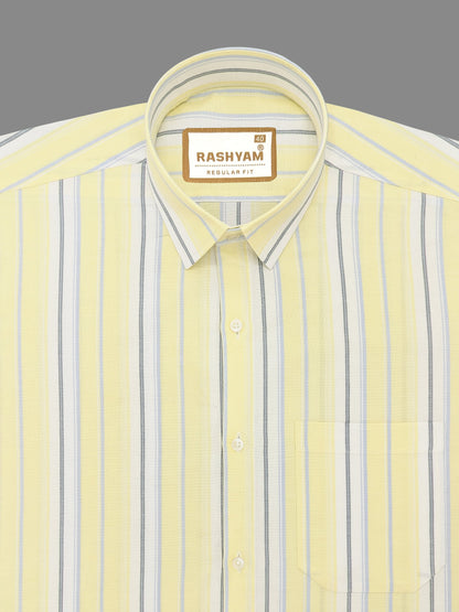 Zodiac Luxury Sky Blue And Black Line On Lemon Yellow Oxford Cotton Formal Shirt For Men