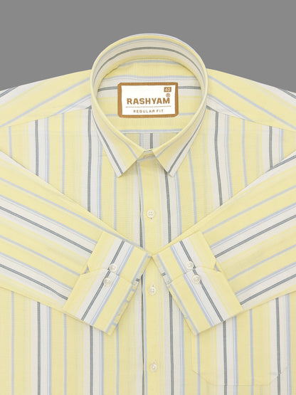 Zodiac Luxury Sky Blue And Black Line On Lemon Yellow Oxford Cotton Formal Shirt For Men