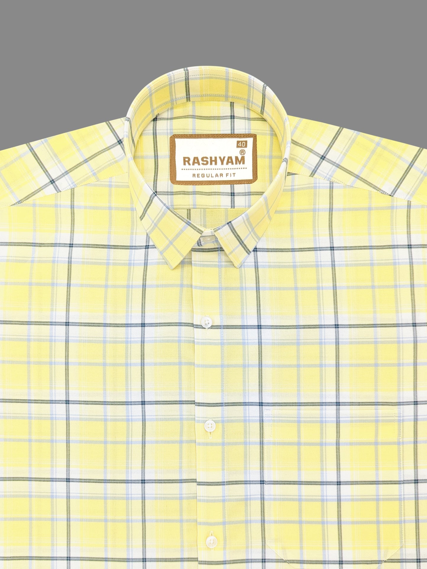 Zodiac Luxury Sky Blue And Black Checks On Lemon Yellow Oxford Cotton Formal Shirt For Men