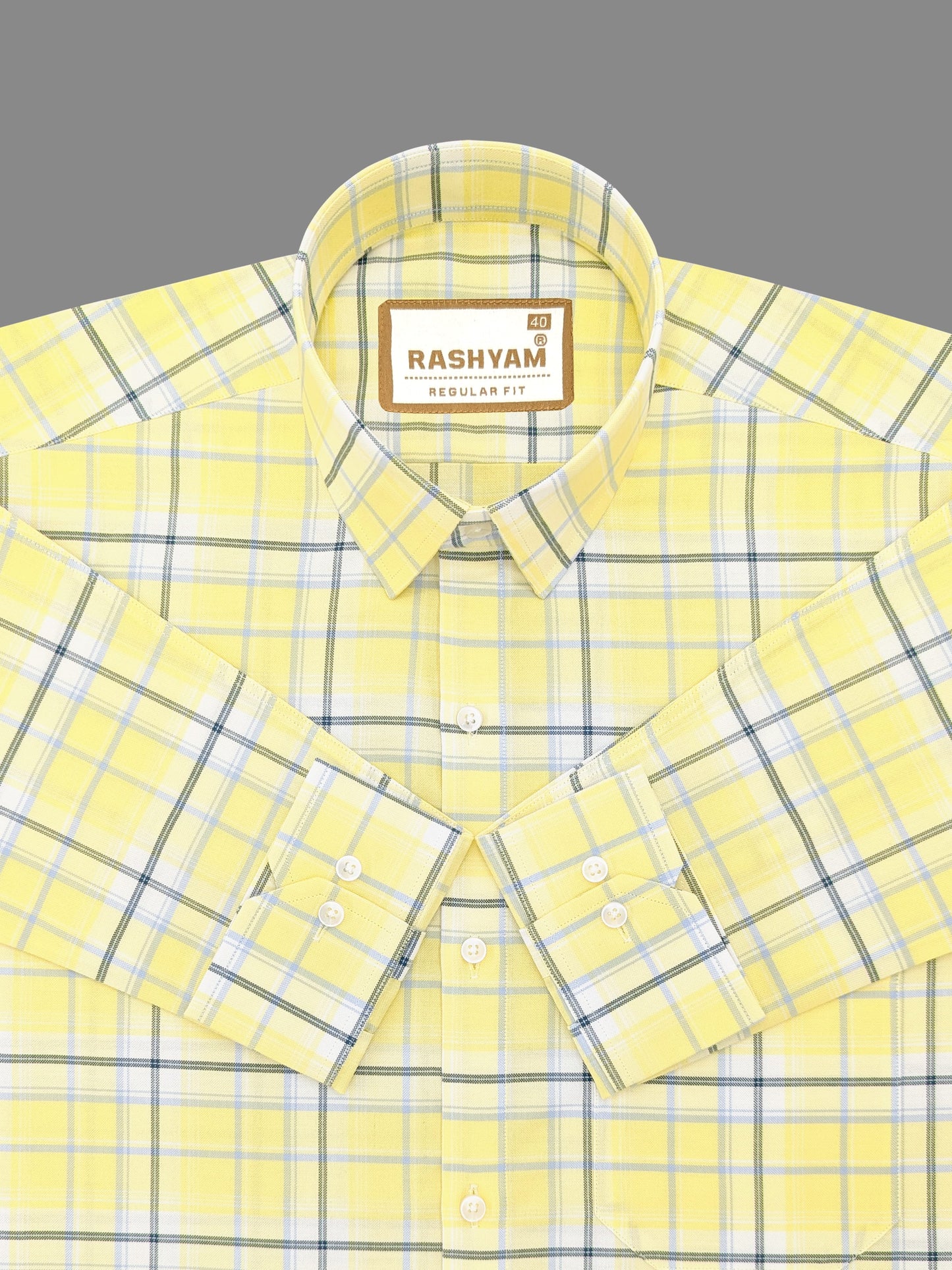 Zodiac Luxury Sky Blue And Black Checks On Lemon Yellow Oxford Cotton Formal Shirt For Men