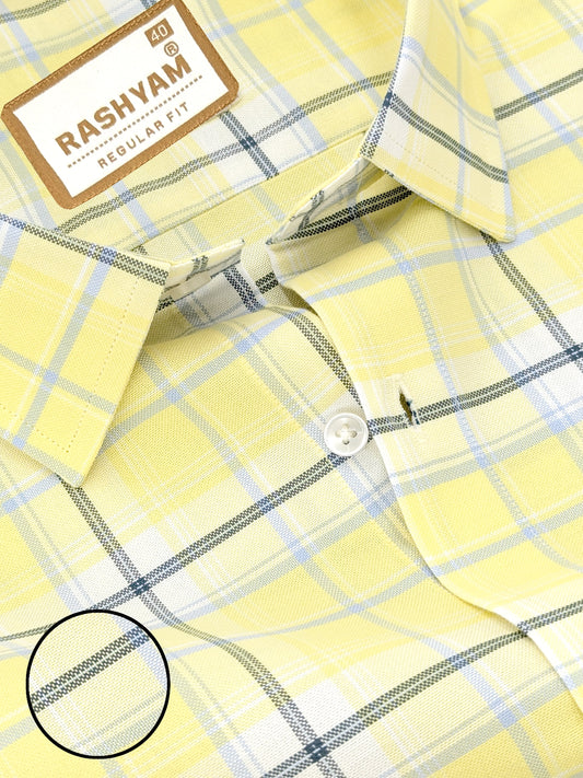 Zodiac Luxury Sky Blue And Black Checks On Lemon Yellow Oxford Cotton Formal Shirt For Men