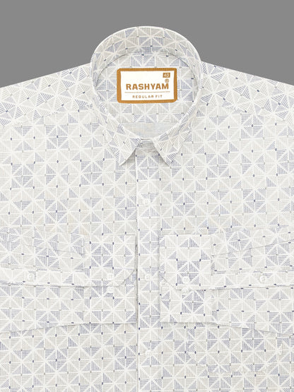 Arezzo Italian Premium Linen Prism Texture Print On White Shirt For Men