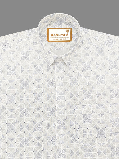 Arezzo Italian Premium Linen Prism Texture Print On White Shirt For Men