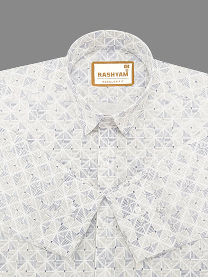 Arezzo Italian Premium Linen Prism Texture Print On White Shirt For Men