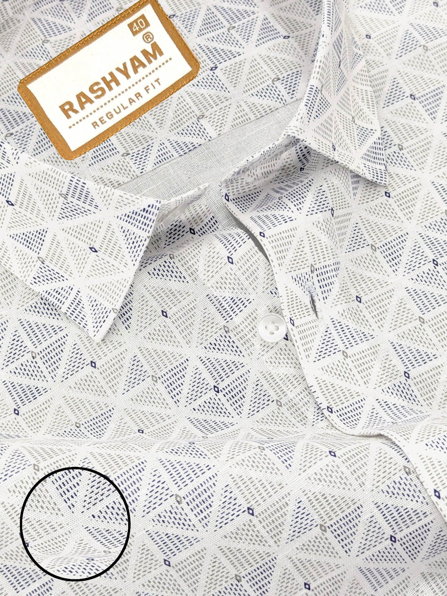 Arezzo Italian Premium Linen Prism Texture Print On White Shirt For Men