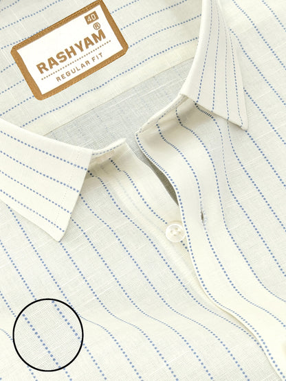 Arezzo Italian Premium Linen Blue Dotted Line On Lemon Yellow Shirt For Men