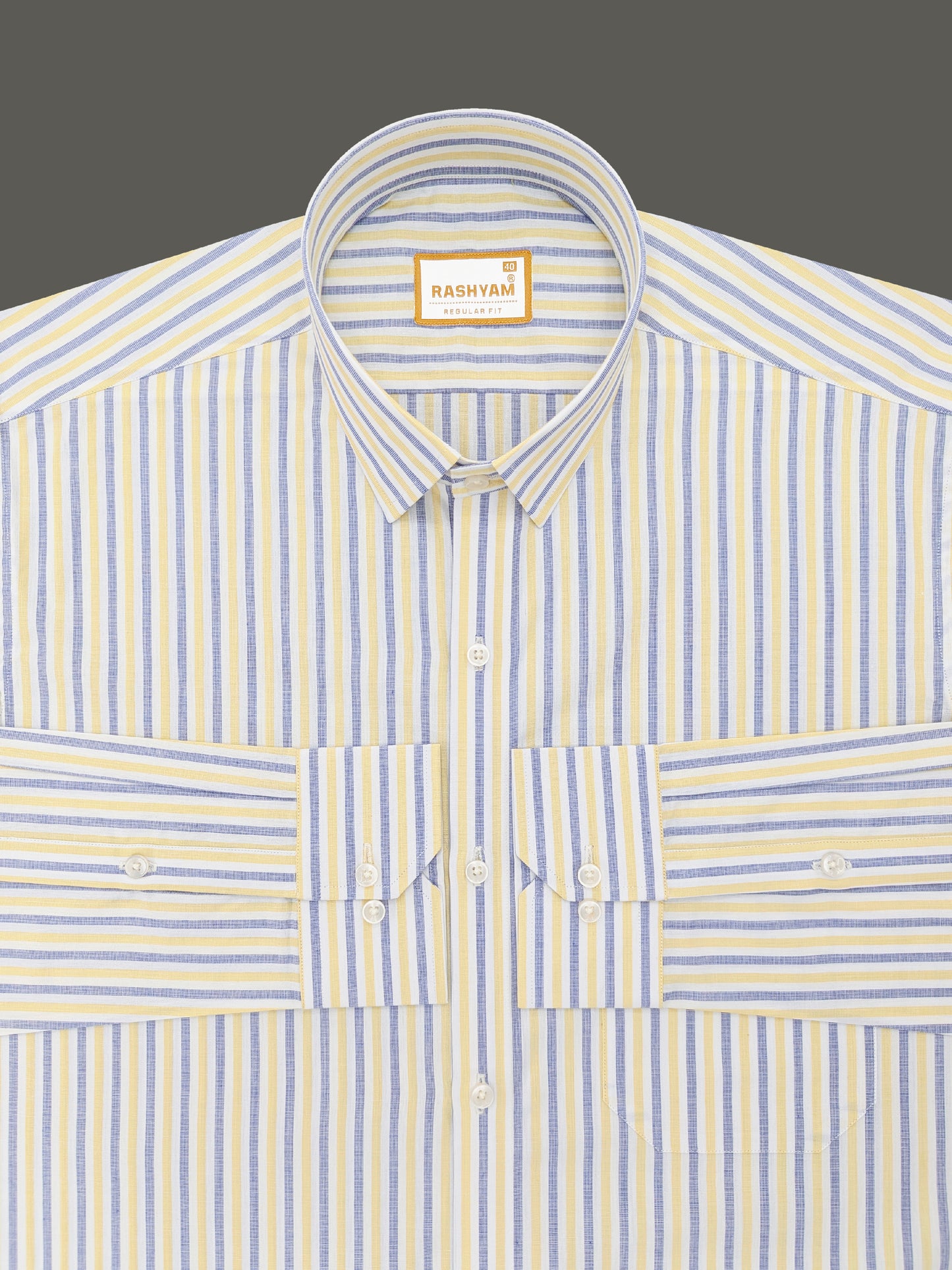 Faenza Premium Cotton Blue And Yellow Line Formal Shirt For men