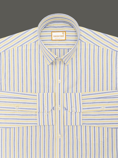 Faenza Premium Cotton Blue And Yellow Line Formal Shirt For men