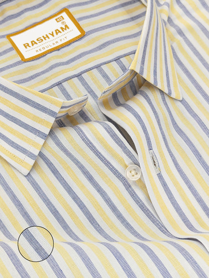 Faenza Premium Cotton Blue And Yellow Line Formal Shirt For men