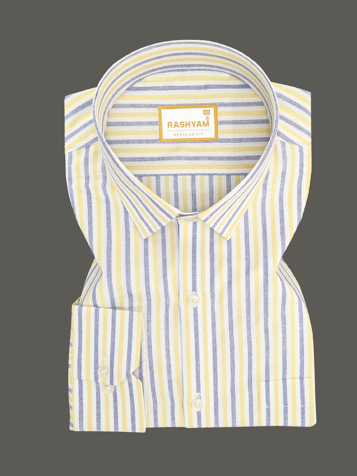 Faenza Premium Cotton Blue And Yellow Line Formal Shirt For men