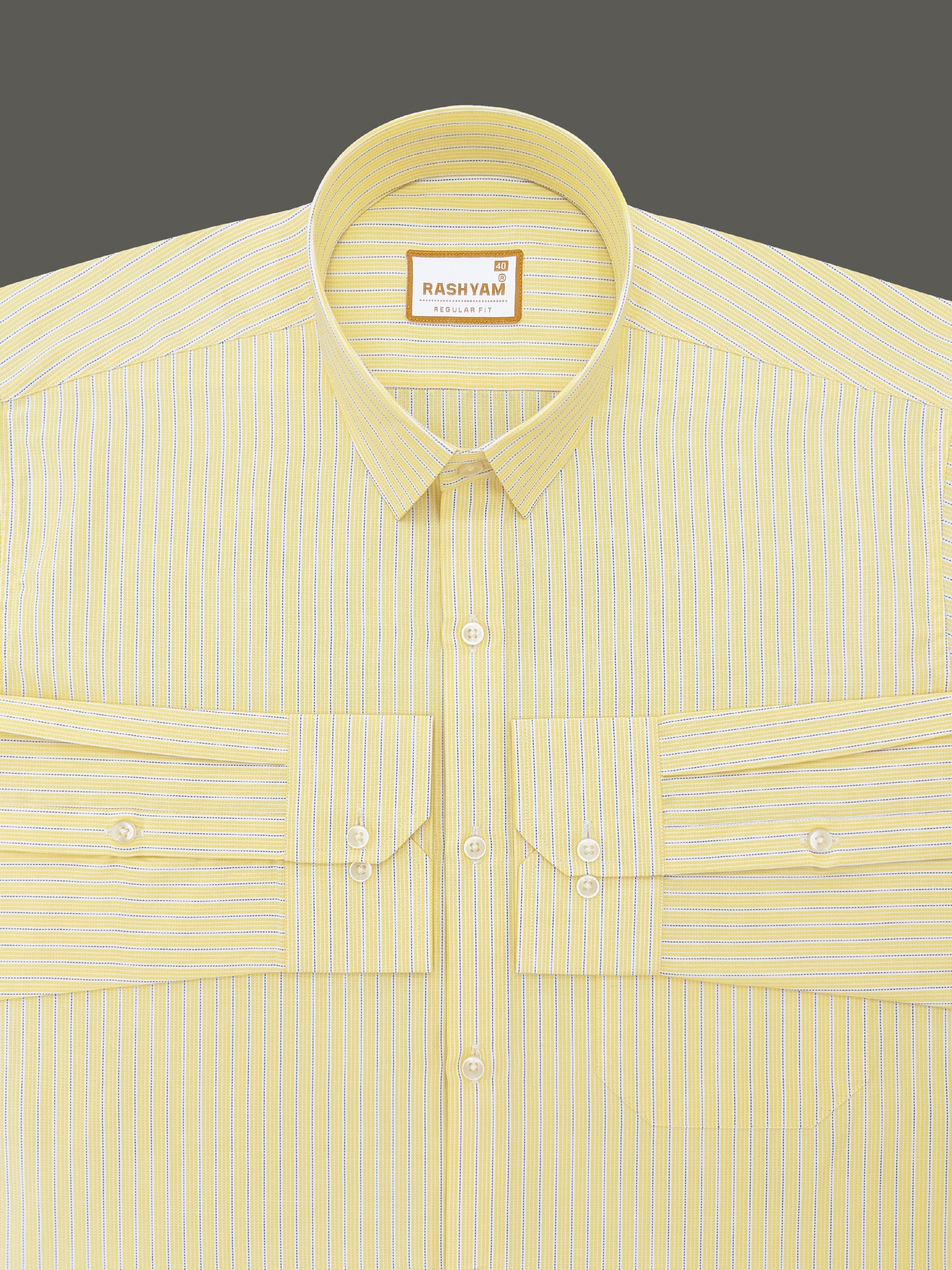 Faenza Premium Cotton Blue Dotted Line On Yellow Formal Shirt For men