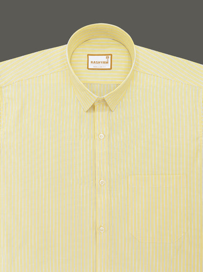 Faenza Premium Cotton Blue Dotted Line On Yellow Formal Shirt For men