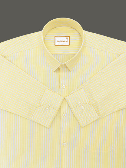 Faenza Premium Cotton Blue Dotted Line On Yellow Formal Shirt For men