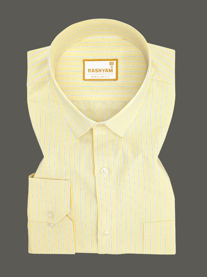 Faenza Premium Cotton Blue Dotted Line On Yellow Formal Shirt For men