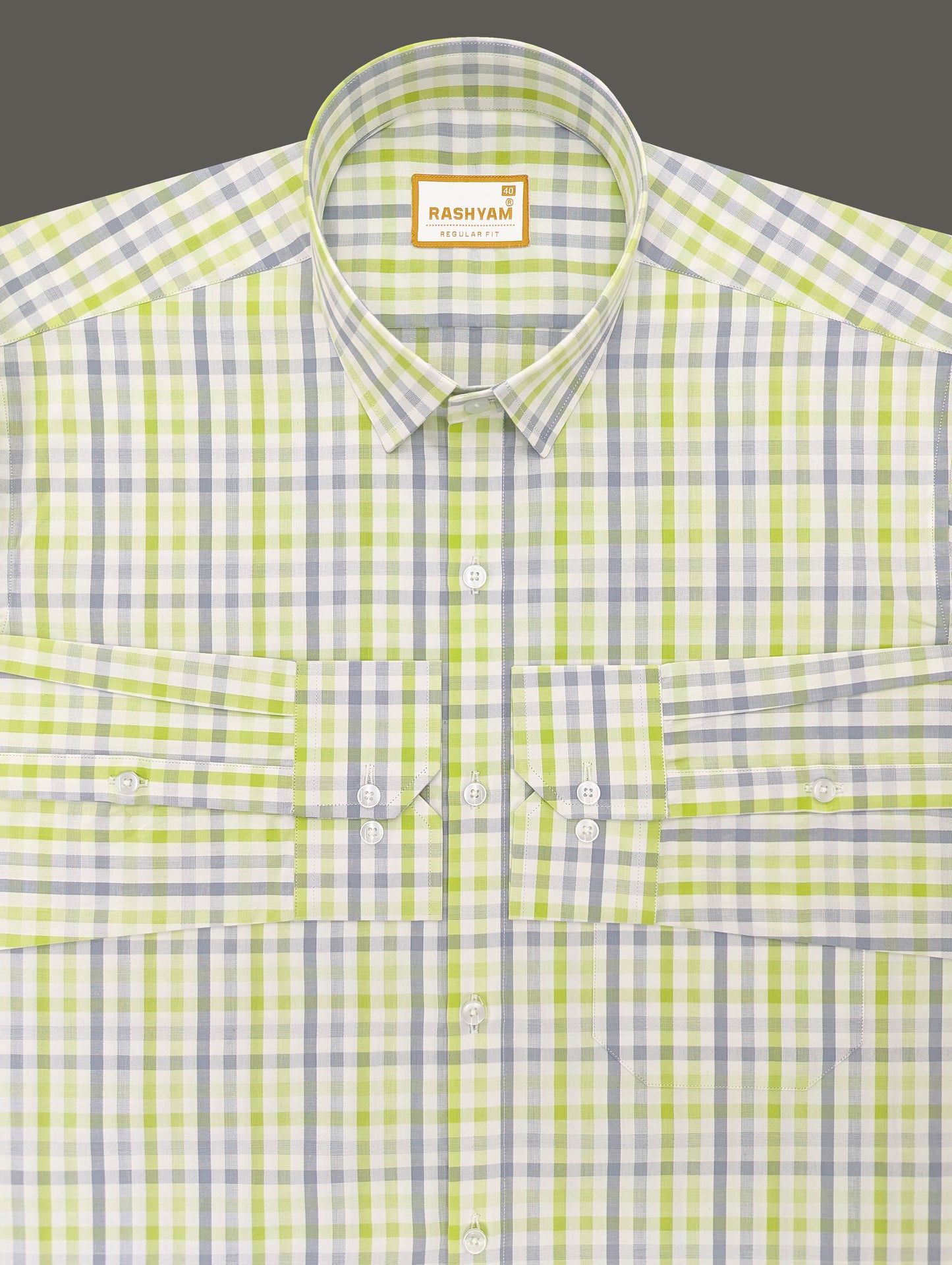 Faenza Premium Cotton Blue And Green Checks Formal Shirt For men