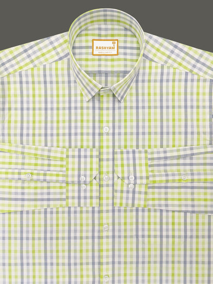 Faenza Premium Cotton Blue And Green Checks Formal Shirt For men